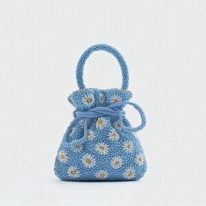 Zara Blue Beaded Daisy Handbag
